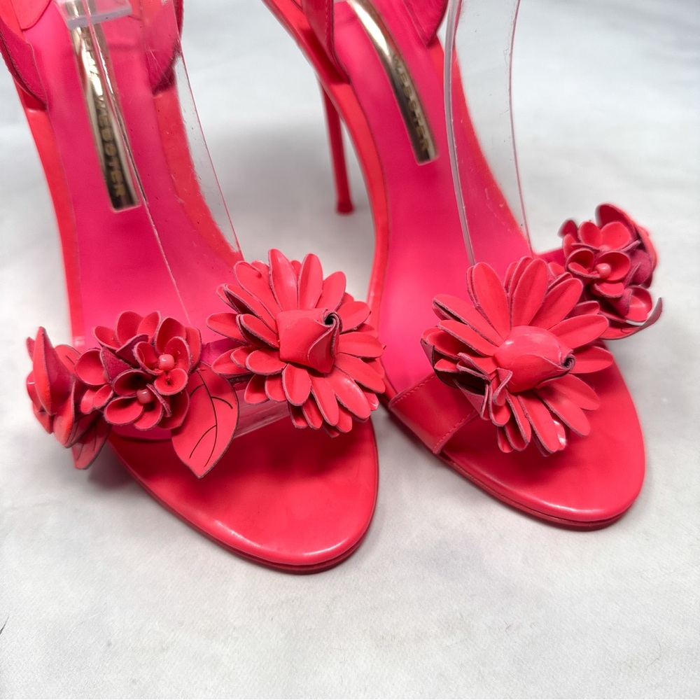 Sophia Webster Lilico Floral Leather Ankle Strap Stiletto Sandal Heels Pink 37.5 - Picture 5 of 16